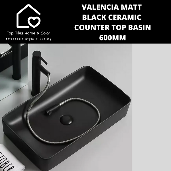 Valencia Matt Black Ceramic Counter Top Basin - 600mm