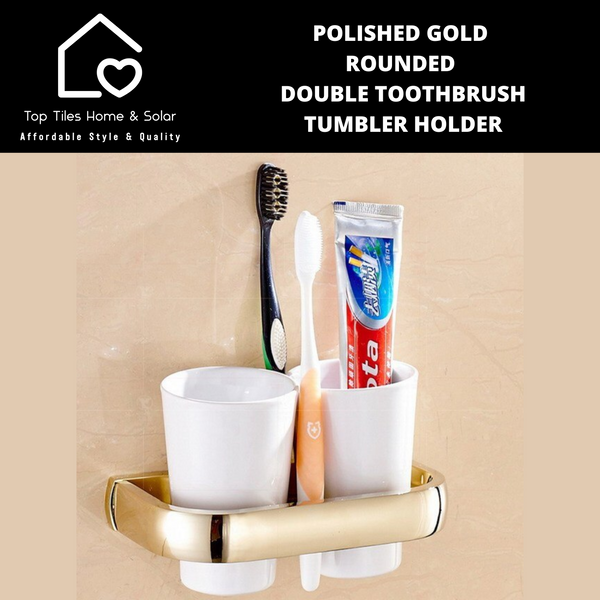 Polished Gold Rounded Double Toothbrush Tumbler Holder