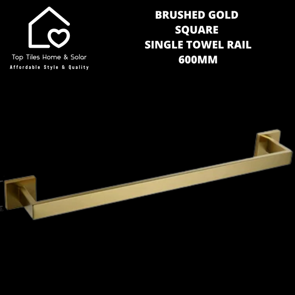 Brushed Gold Square Single Towel Rail - 600mm