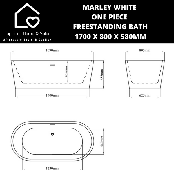 Marley White One Piece Freestanding Bath - 1700 x 800 x 580mm
