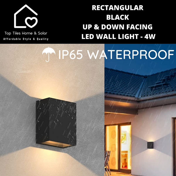 Rectangular Black Up & Down Facing LED Wall Light - 4W