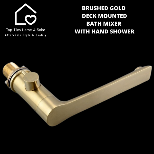 Brushed Gold Deck Mounted Bath Mixer With Hand Shower