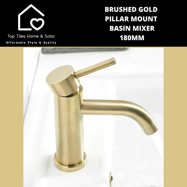 Brushed Gold Pillar Mount Basin Mixer - 180mm