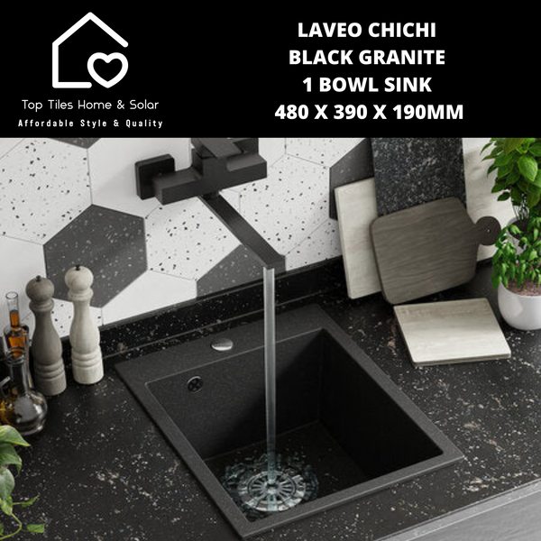 Laveo Chichi Black Granite 1 Bowl Sink - 480 x 390 x 190mm