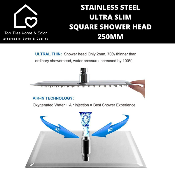 Stainless Steel Ultra Slim Square Shower Head - 250mm