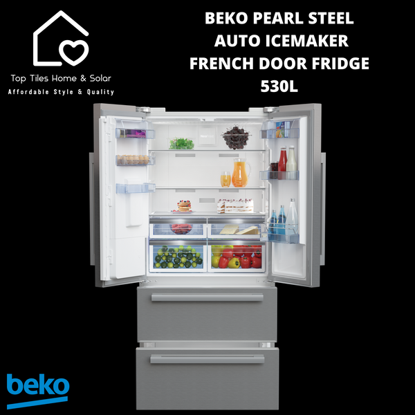 Beko Pearl Steel Auto Icemaker French Door Fridge - 530L