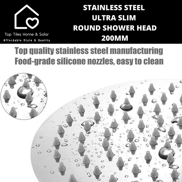 Stainless Steel Ultra Slim Round Shower Head - 200mm