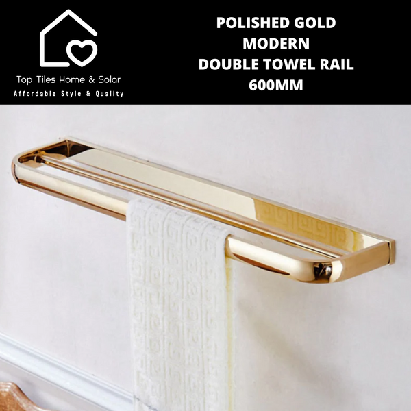 Polished Gold Modern Double Towel Rail - 600mm