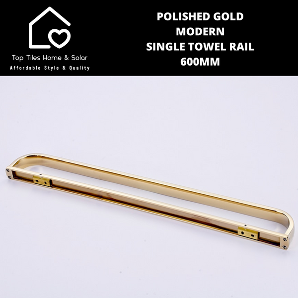 Polished Gold Modern Single Towel Rail - 600mm