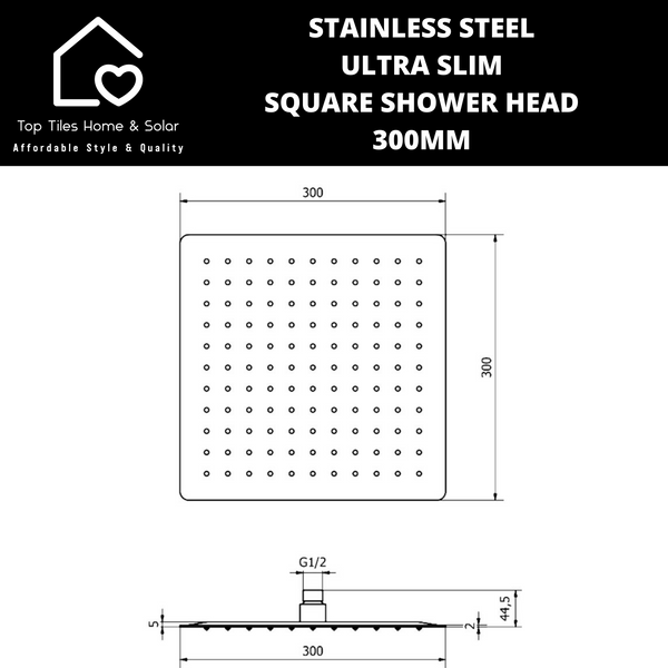 Stainless Steel Ultra Slim Square Shower Head - 300mm