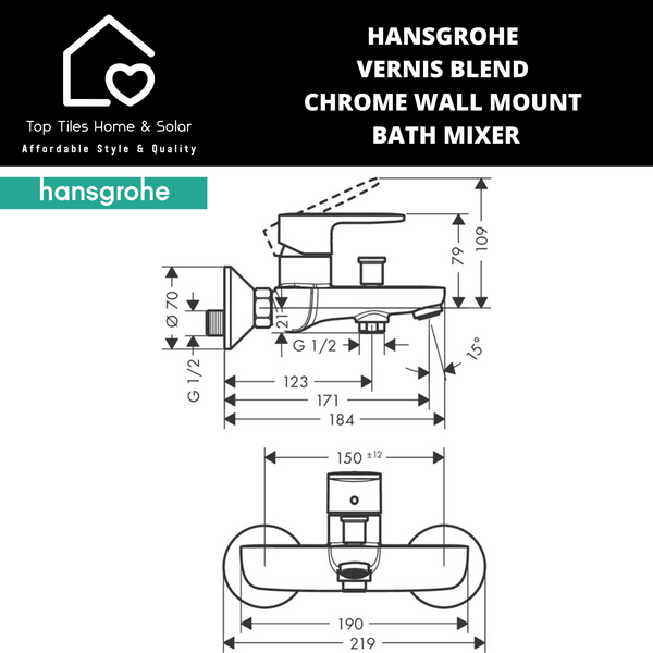 Hansgrohe Vernis Blend Chrome Wall Mount Bath Mixer