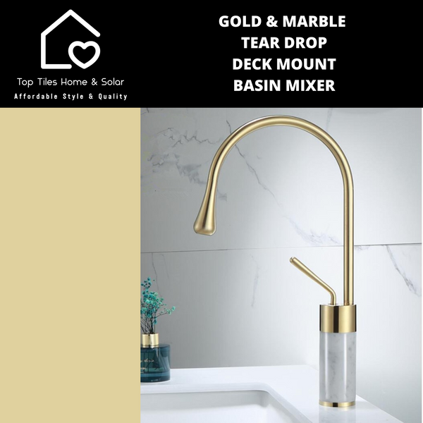 Gold & Marble Tear Drop Deck Mount Basin Mixer