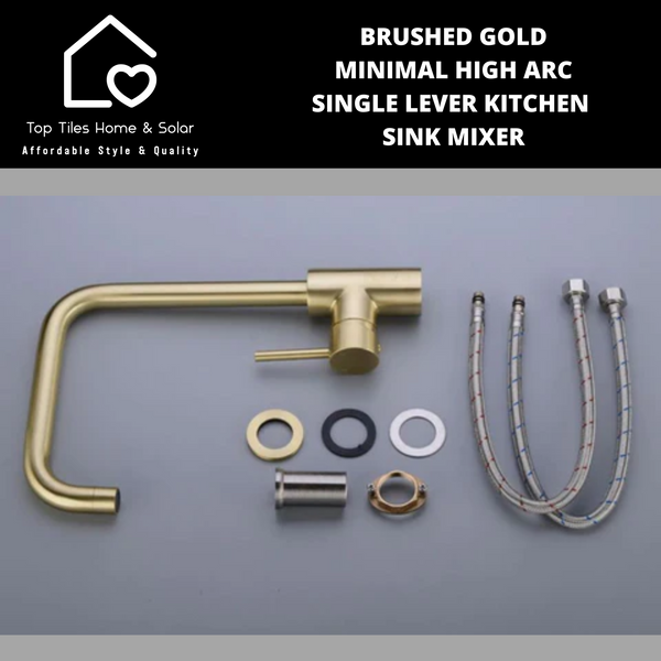 Brushed Gold Minimal High Arc Single Lever Kitchen Sink Mixer
