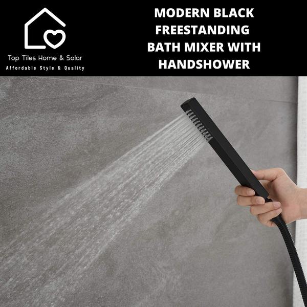 Modern Black Square Freestanding Bath Mixer With Handshower