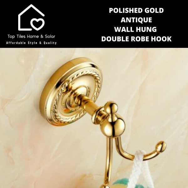 Polished Gold Antique Wall Hung Double Robe Hook