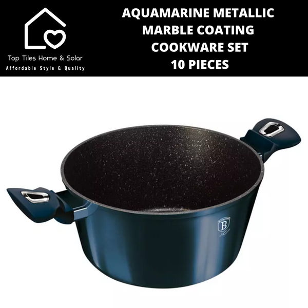 Aquamarine Metallic Marble Coating Cookware Set - 10 Pieces