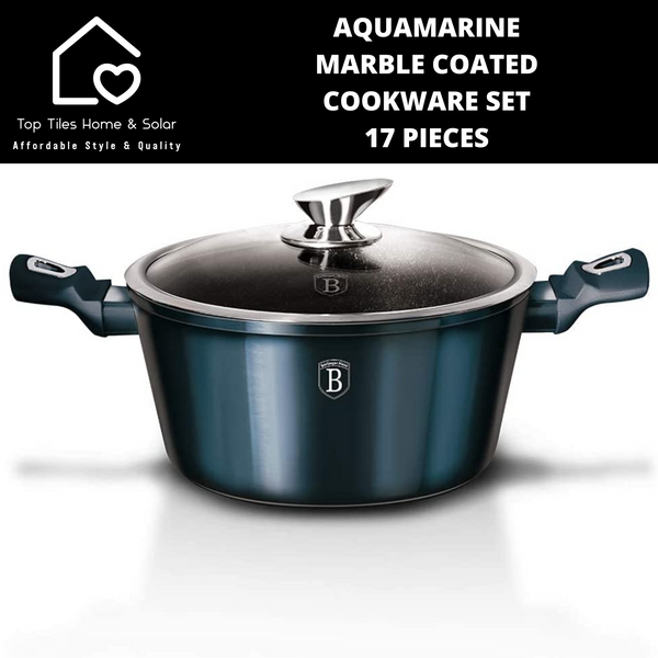 Aquamarine Marble Coated Cookware Set - 17 Pieces