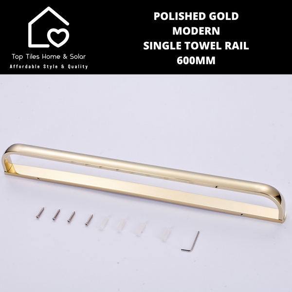 Polished Gold Modern Single Towel Rail - 600mm