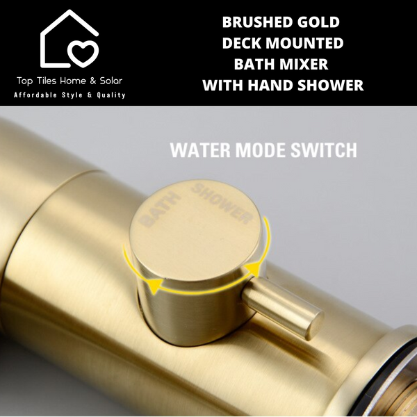 Brushed Gold Deck Mounted Bath Mixer With Hand Shower