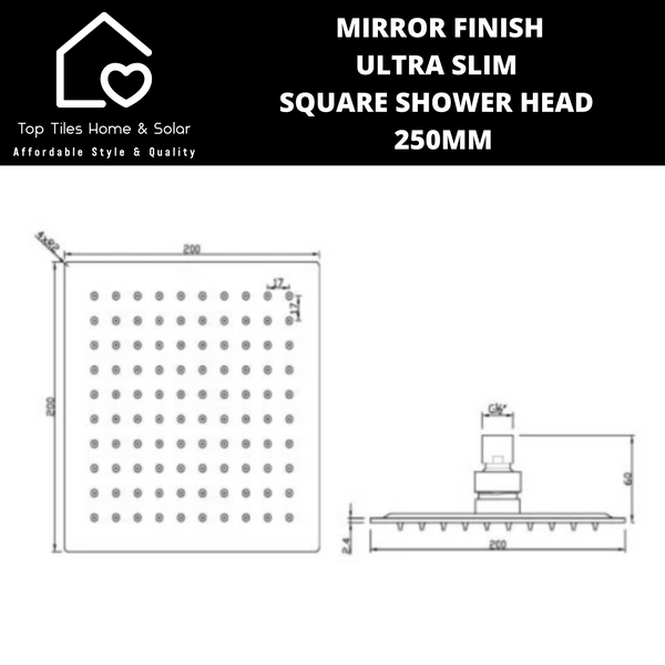 Mirror Finish Ultra Slim Square Shower Head - 250mm