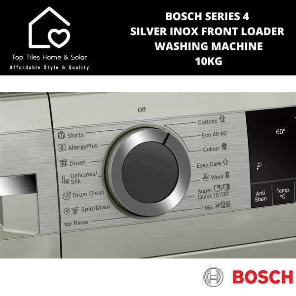 Bosch Series 4 - Silver Inox Front Loader Washing Machine - 10kg