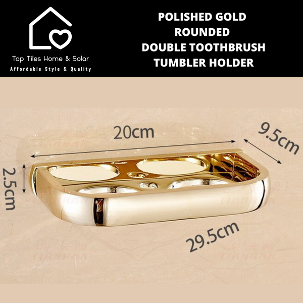 Polished Gold Rounded Double Toothbrush Tumbler Holder