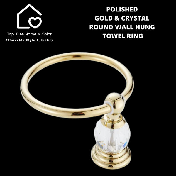 Polished Gold & Crystal Round Wall Hung Towel Ring