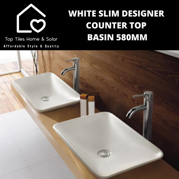 White Slim Designer Counter Top Basin 580mm