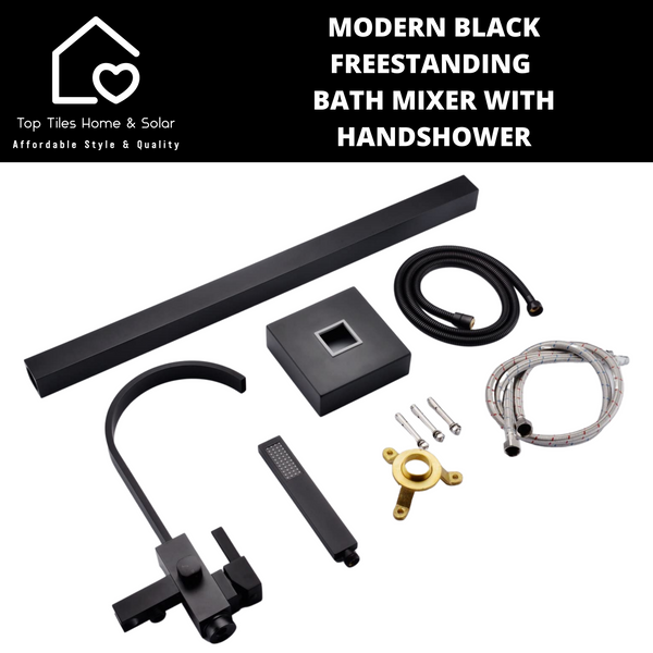 Modern Black Square Freestanding Bath Mixer With Handshower