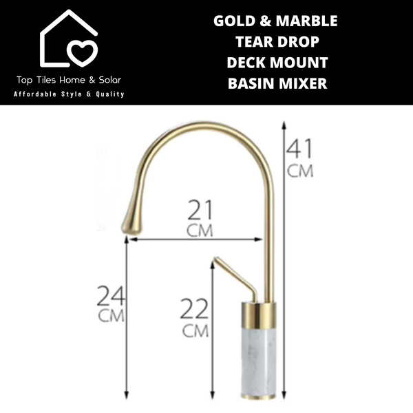 Gold & Marble Tear Drop Deck Mount Basin Mixer