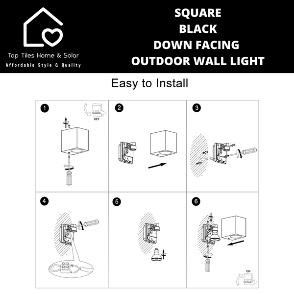 Square Black Down Facing Outdoor Wall Light