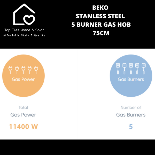 Beko Stainless Steel 5 Burner Gas Hob - 75cm