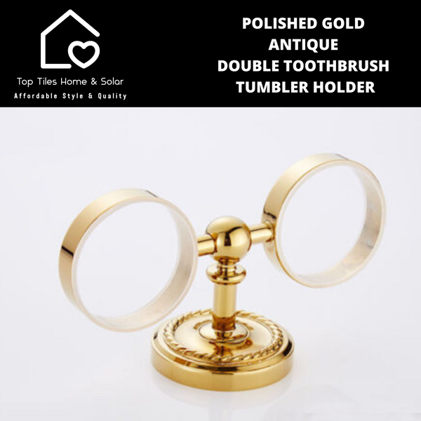Polished Gold Antique Double Toothbrush Tumbler Holder