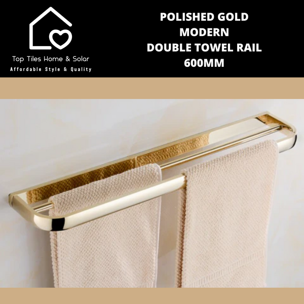 Polished Gold Modern Double Towel Rail - 600mm