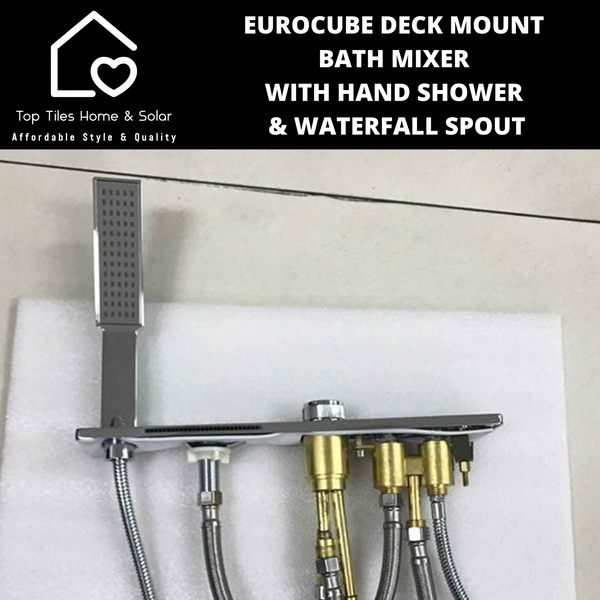 Eurocube Deck Mount Bath Mixer With Hand Shower & Waterfall Spout
