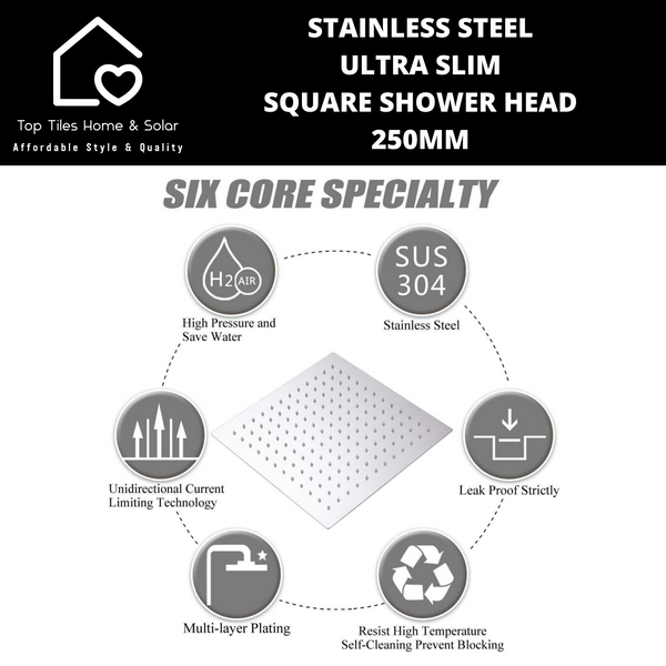 Stainless Steel Ultra Slim Square Shower Head - 250mm