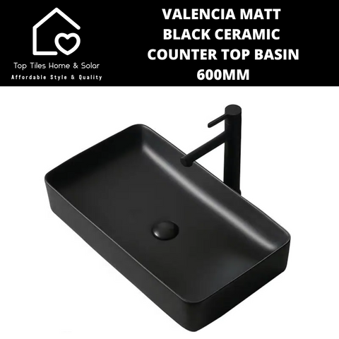 Valencia Matt Black Ceramic Counter Top Basin - 600mm