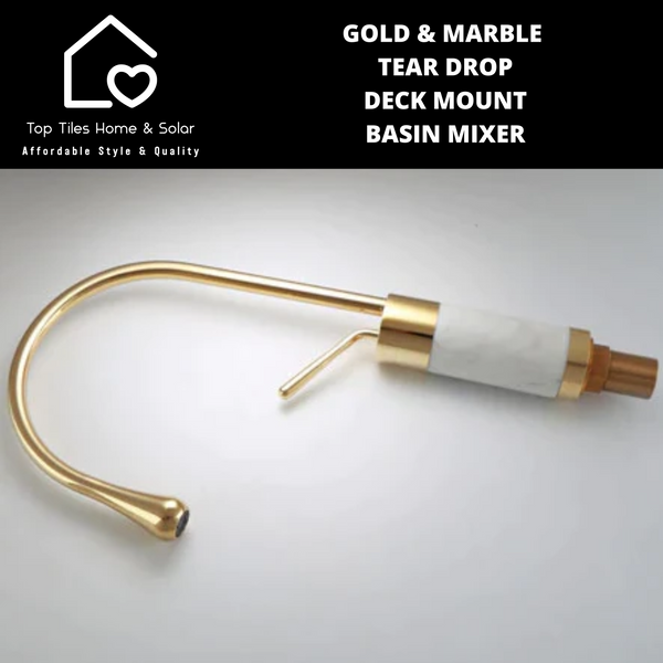 Gold & Marble Tear Drop Deck Mount Basin Mixer