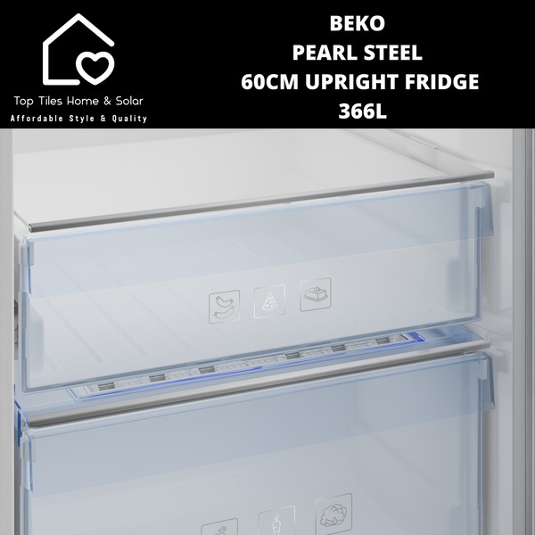 Beko Pearl Steel 60cm Upright Full Fridge - 366L