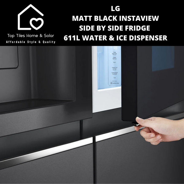 LG Matt Black InstaView Side by Side Fridge - 611L Water & Ice Dispenser