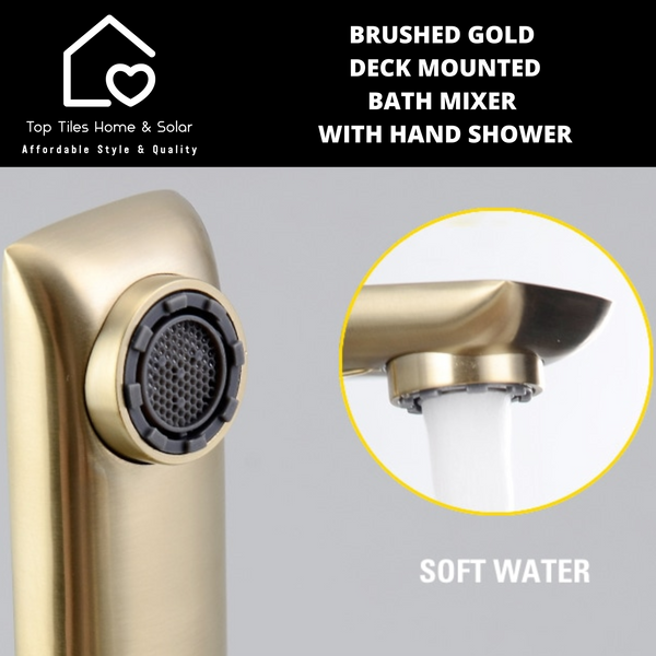 Brushed Gold Deck Mounted Bath Mixer With Hand Shower