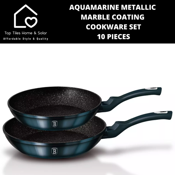 Aquamarine Metallic Marble Coating Cookware Set - 10 Pieces