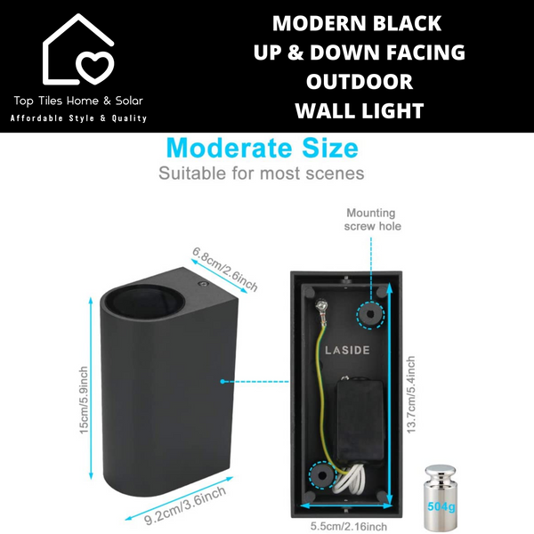 Modern Black Up & Down Facing Outdoor Wall Light