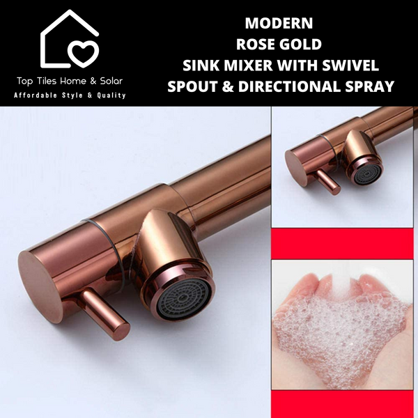 Modern Rose Gold Sink Mixer with Swivel Spout & Directional Spray