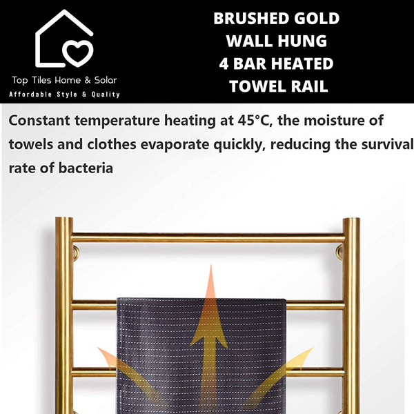 Brushed Gold Wall Hung 4 Bar Heated Towel Rail