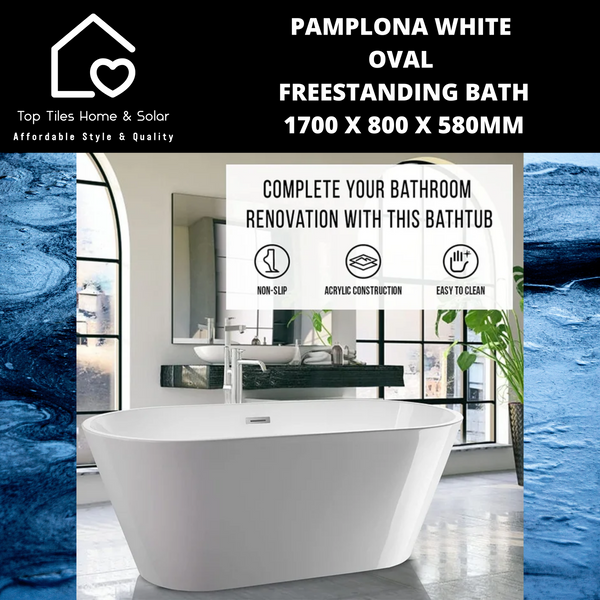 Pamplona White Oval Freestanding Bath - 1700 x 800 x 580mm
