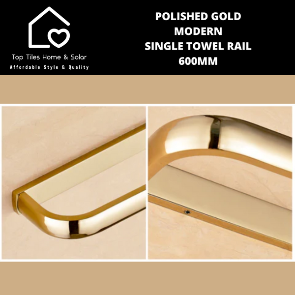 Polished Gold Modern Single Towel Rail - 600mm