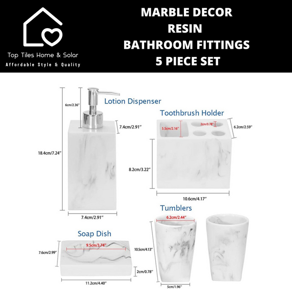 Marble Decor Resin Bathroom Fittings - 5 Piece Set