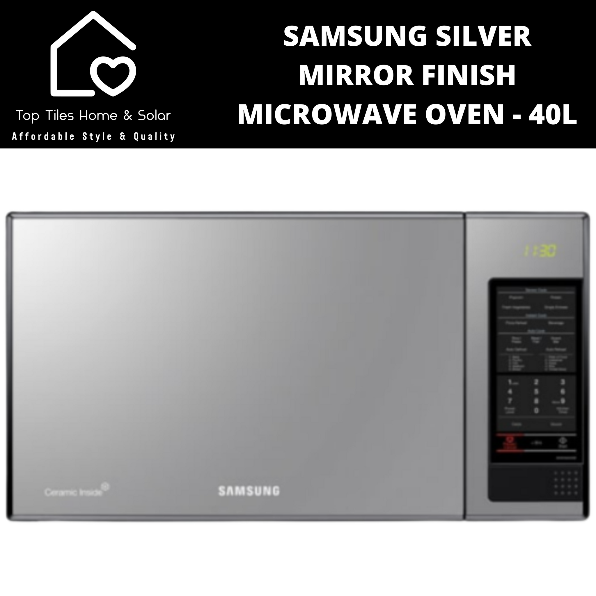 Samsung Silver Mirror Finish Microwave Oven 40L Top Tiles Home