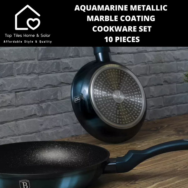 Aquamarine Metallic Marble Coating Cookware Set - 10 Pieces